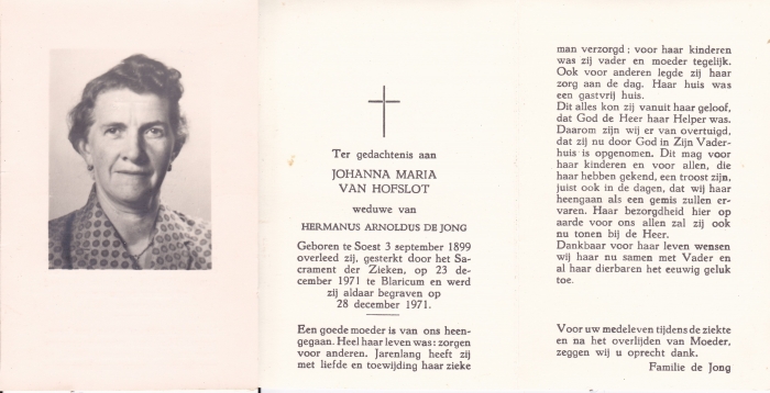 Johanna van Hofslot 1899 - 1971