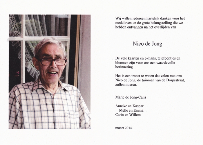 Nicolaas (Nico) de Jong 1929 - 2013