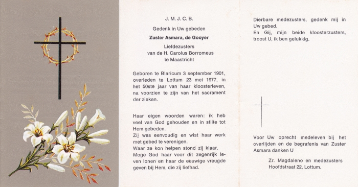 Zuster Asmara, de Gooyer 1901 - 1977