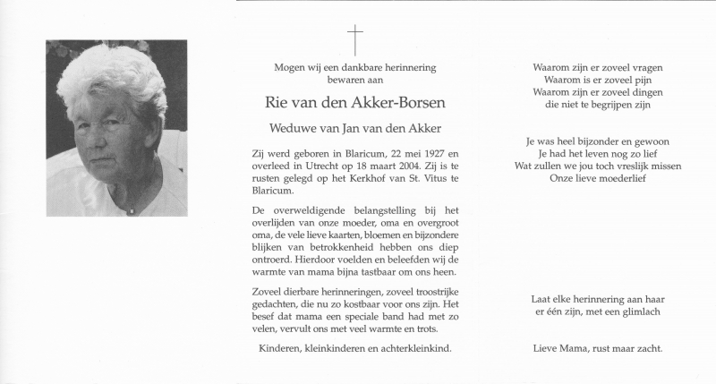 Rie van den Akker - Borsen 1927 - 2004