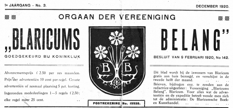 kop verenigingblad Bla.Belang 1920